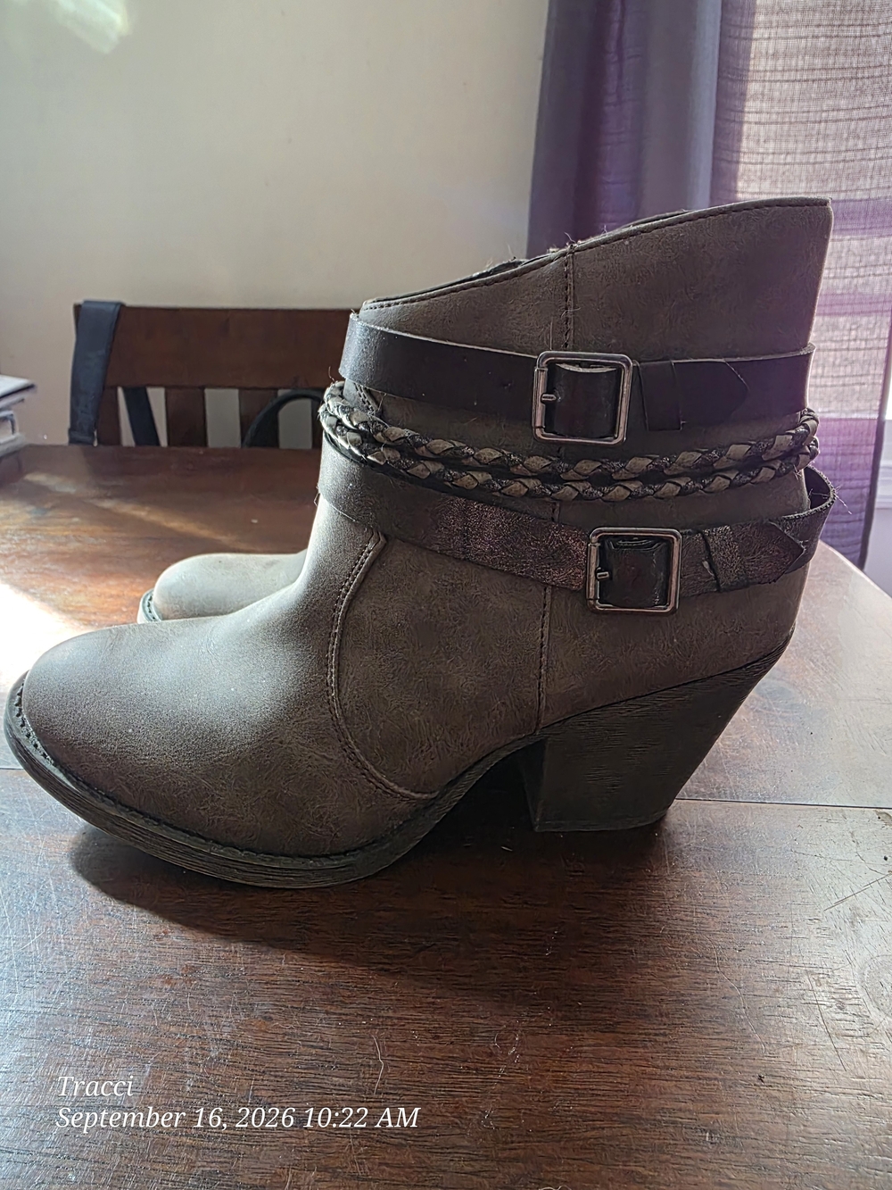 Women's Brown Ankle Booties with Buckle and Braided Strap